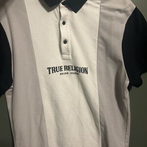 True Religion Men's Black and White Polo Shirt